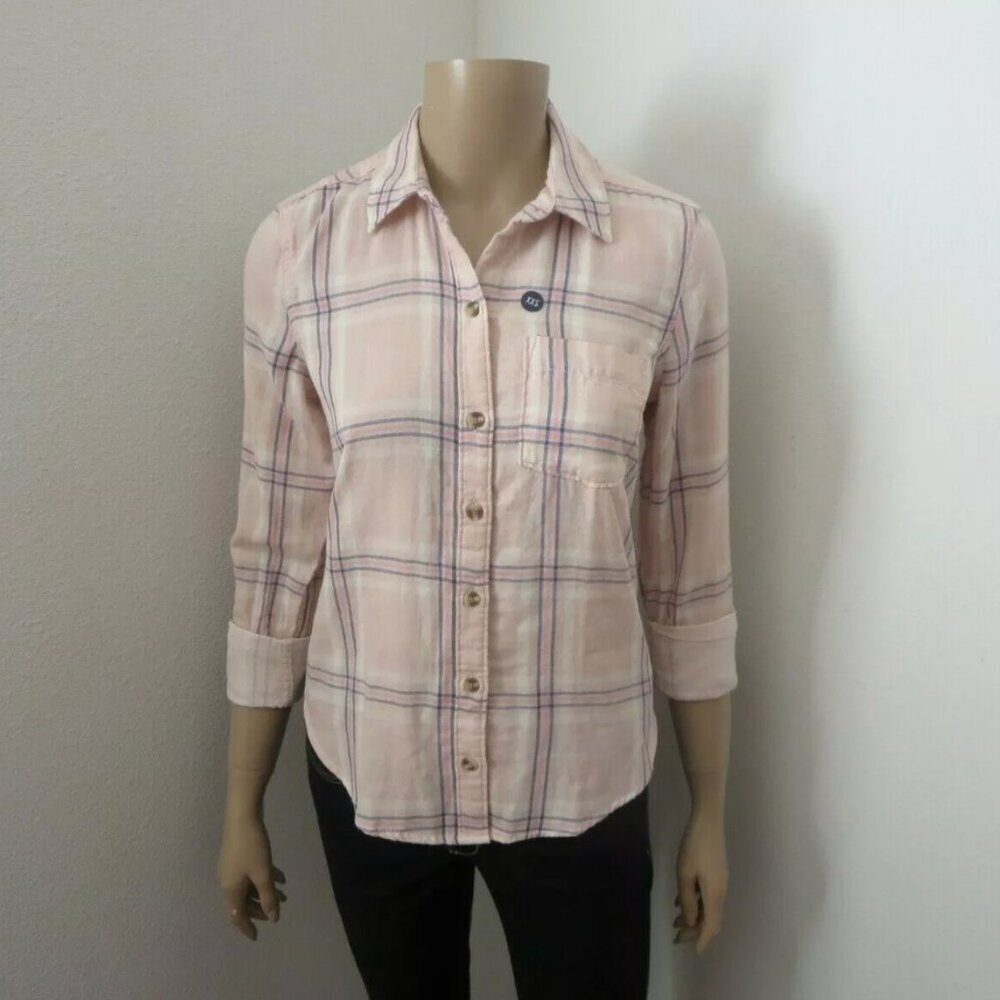 NWT Abercrombie Womens Plaid Flannel Shirt Size XXS Pink & Blue